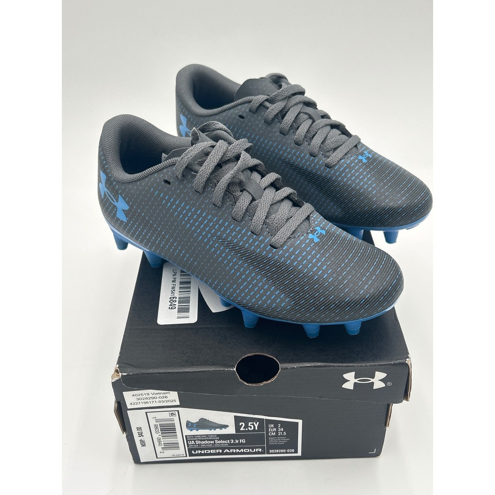 NEW Under Armour Youth Cleats Shadow Select 3 Jr‎ FG Soccer Grey Blue 2.5Y